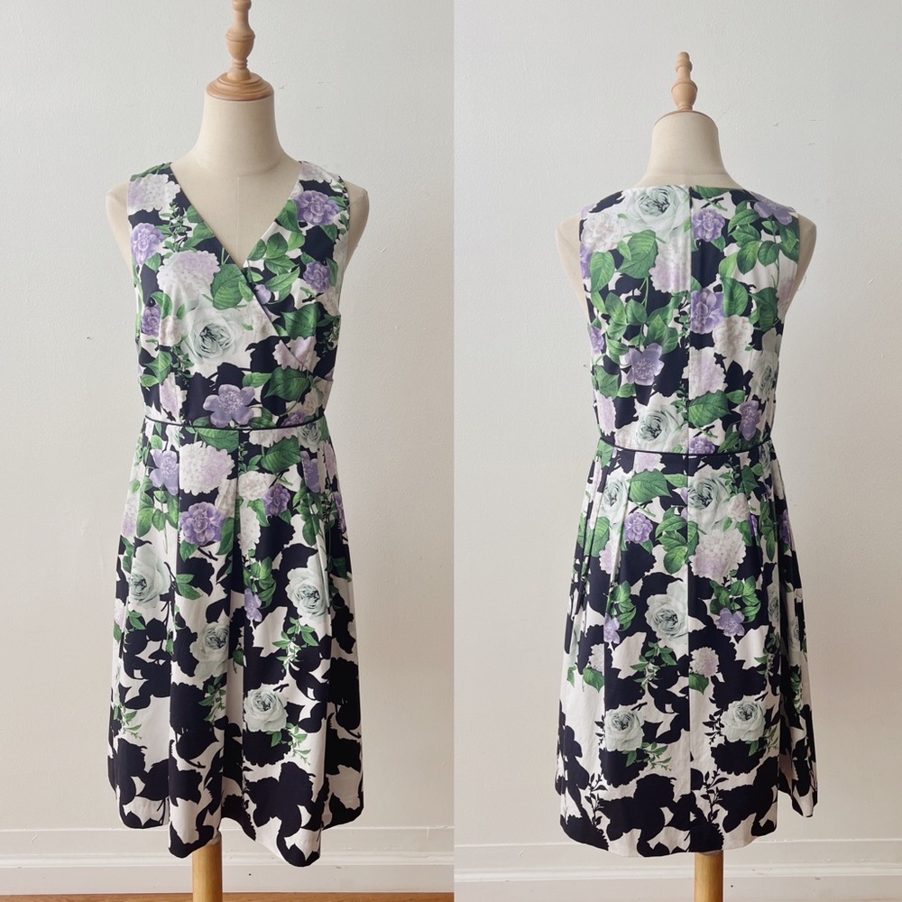 TALBOTS Rose Floral Print Purple Green Fit Flare Garden Party Dress 4P